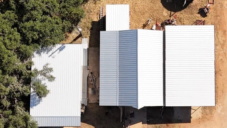 Drone view of metal roofing