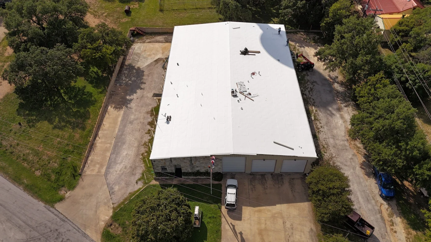 A commercial roof replacement in progress
